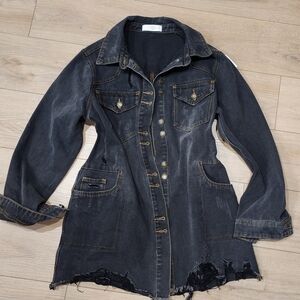 Women's Distressed Black Denim Jacket